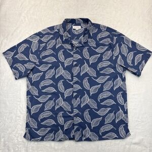 Free Assembly Mens Blue Leaf Print Camp Collar Shirt XL Resort Vacation